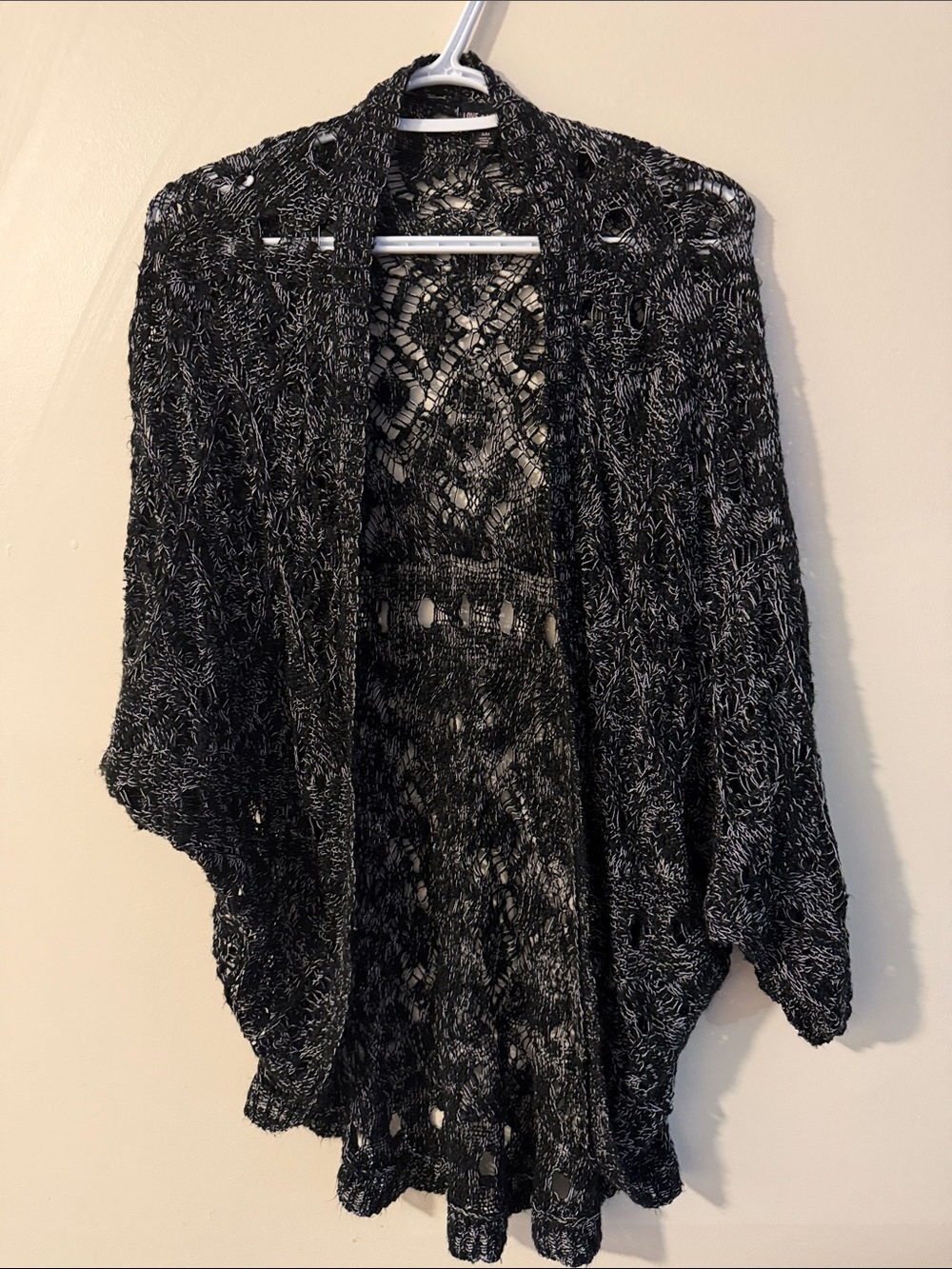 Open-Front Black and Gray Knit Women's Sweater Cardigan